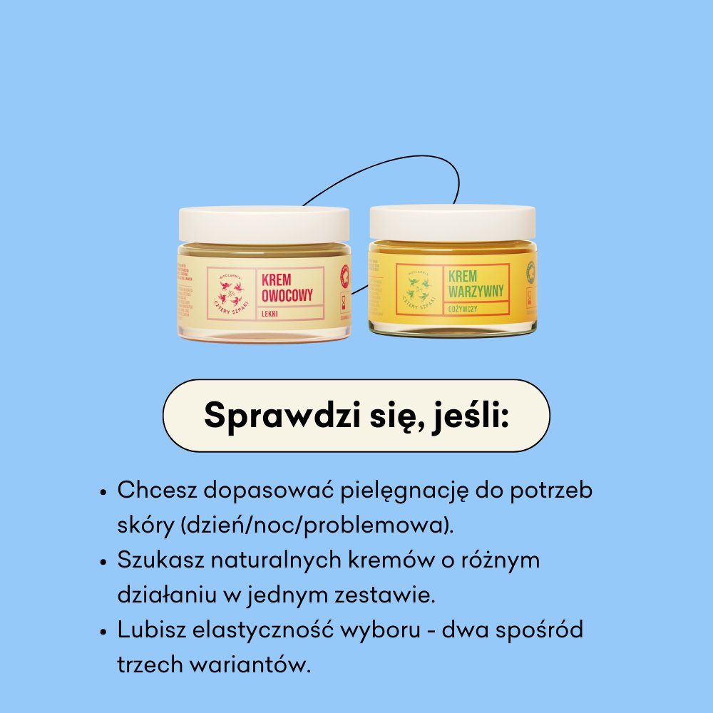 Dwupak kremów do twarzy sprawdzi się jeśli: chcesz dopasować pielęgnację do potrzeb skóry.