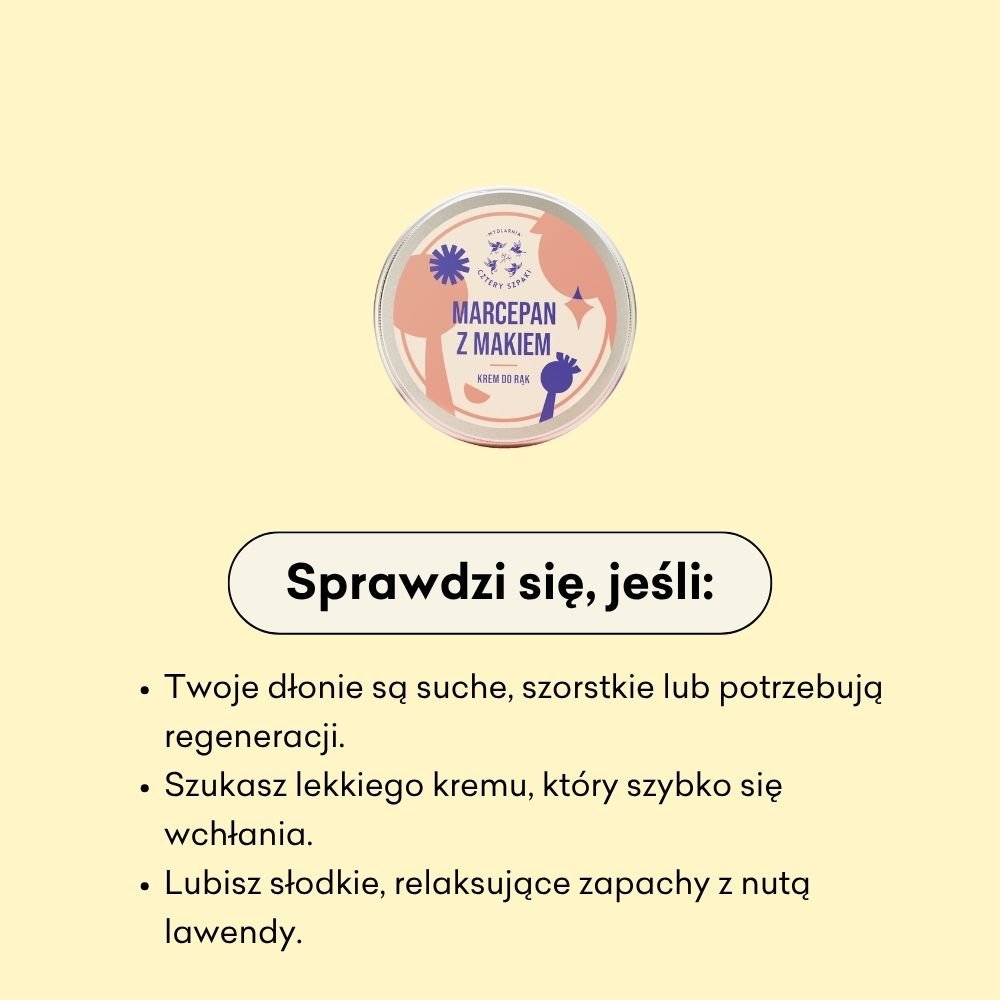 Infografika informująca dla kogo sprawdzi się krem do rąk. Jeżeli Twoje dłonie są suche, szorstkie i potrzebują regeneracji, jest to produkt dla Ciebie. 