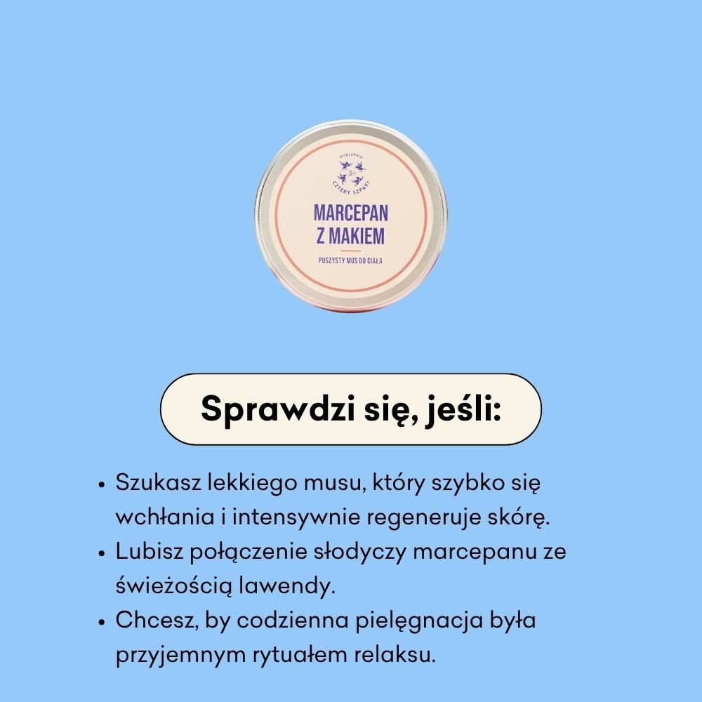 Infografika informująca dla kogo sprawdzi się ten mus. Jeżeli szukasz lekkiego musu, który szybko się wchłania i regeneruje skórę, to jest mus dla Ciebie. 