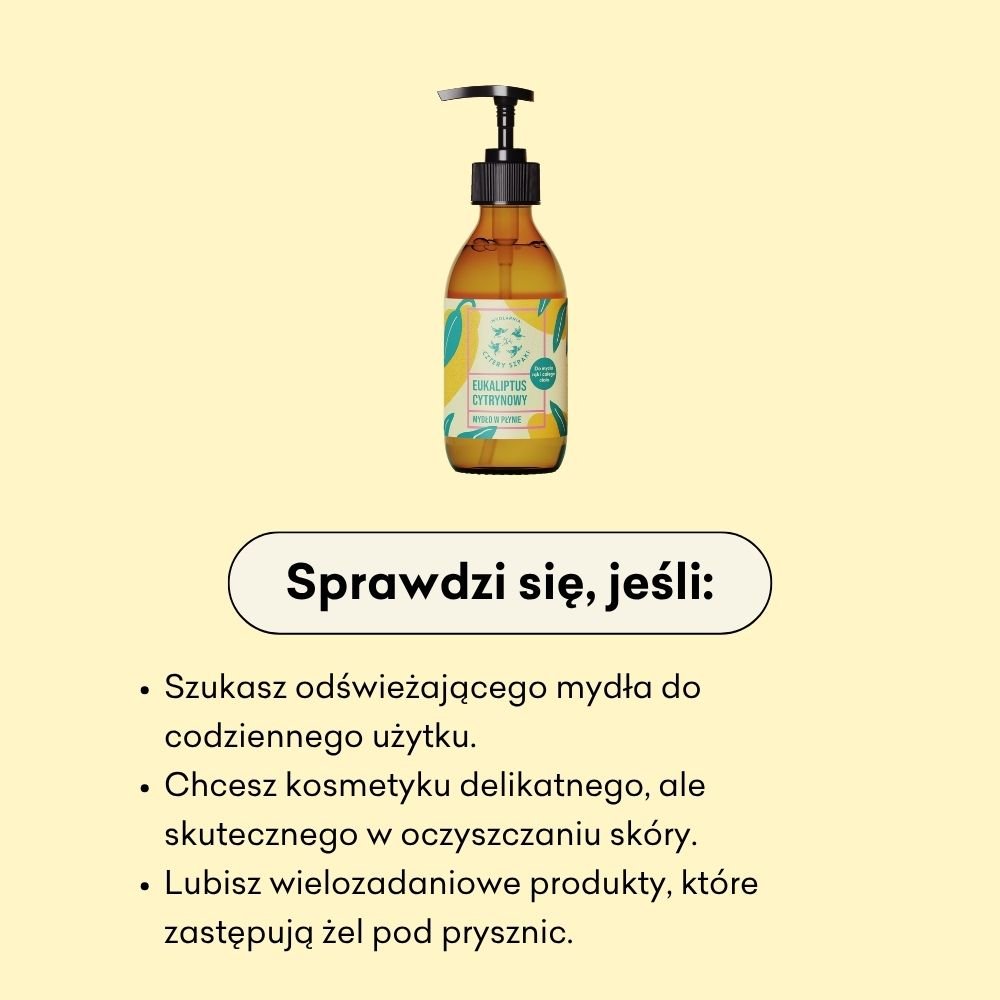 Mydło w płynie Eukaliptus Cytrynowy sprawdzi się, jeśli szukasz odświeżającego mydła do codziennego użytku. 