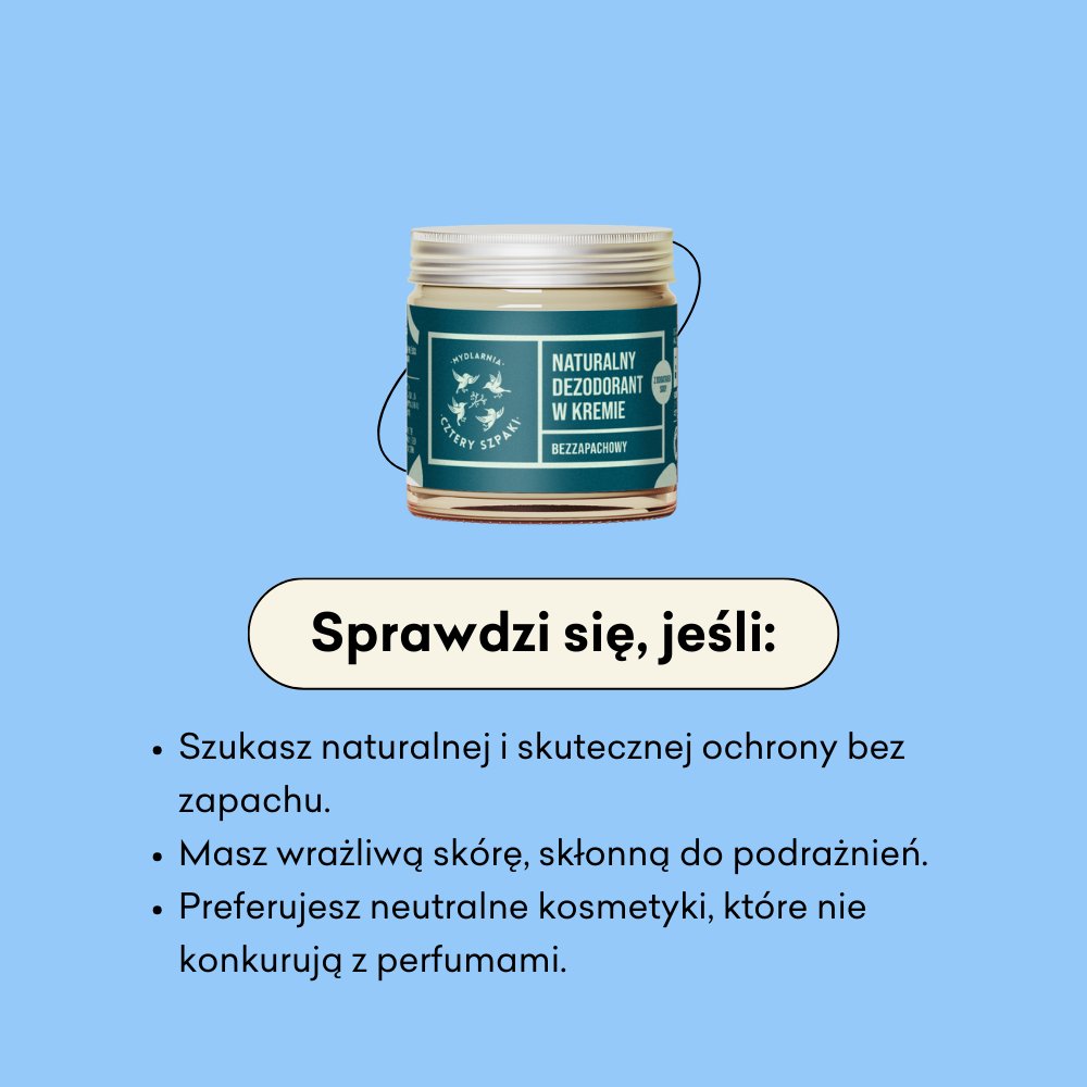 Naturalny dezodorant w kremie bezzapachowy z dodatkiem sody sprawdzi się jeśli szukasz naturalnej i skutecznej ochrony bez zapachu.