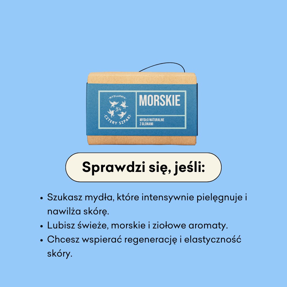 Morskie - naturalne mydło w kostce sprawdzi się jeśli szukasz mydła, które intensywnie pielęgnuje i nawilża skórę.