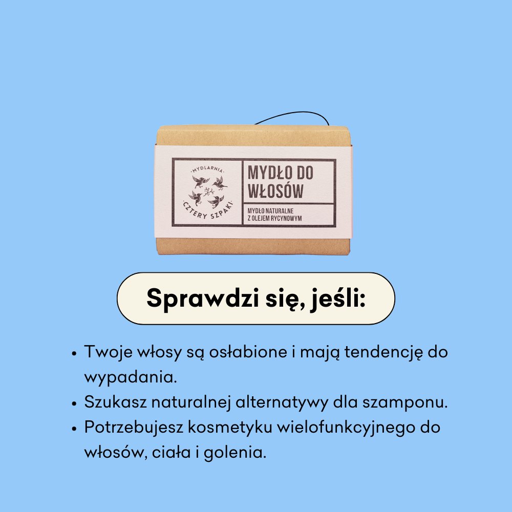 Naturalne mydło w kostce do włosów sprawdzi się jeśli twoje włosy są osłabione i mają tendencję do wypadania.