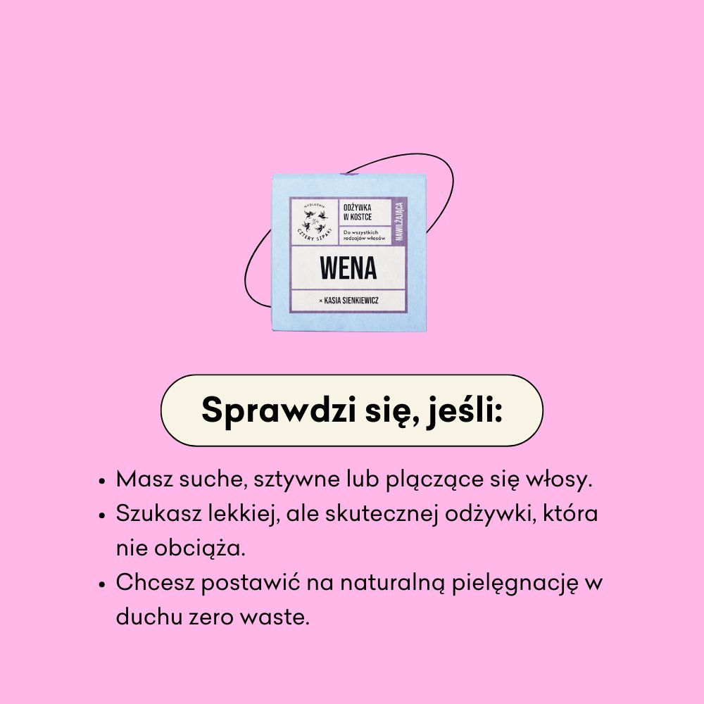 Nawilżająca odżywka w kostce WENA x Kasia Sienkiewicz sprawdzi się jeśli masz suche, sztywne lub plączące się włosy.