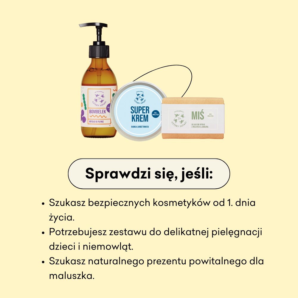 Zestaw Szpaczek 2.0 sprawdzi się jeśli szukasz bezpiecznych kosmetyków od 1. dnia życia.