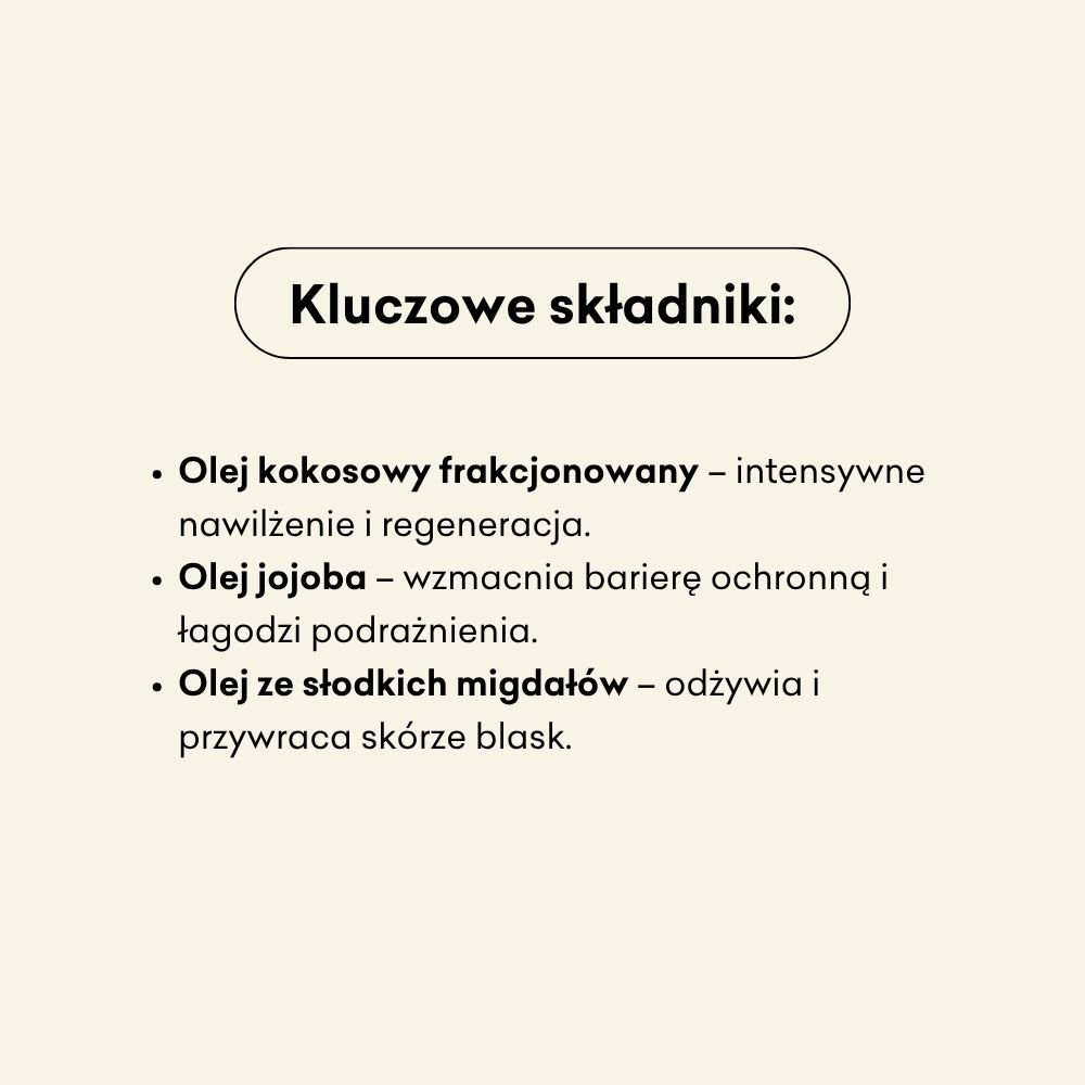 Eukaliptus Cytrynowy - superlekki olejek do ciała: olej kokosowy frakcjonowany, olej jojoba, olej ze słodkich migdałów.