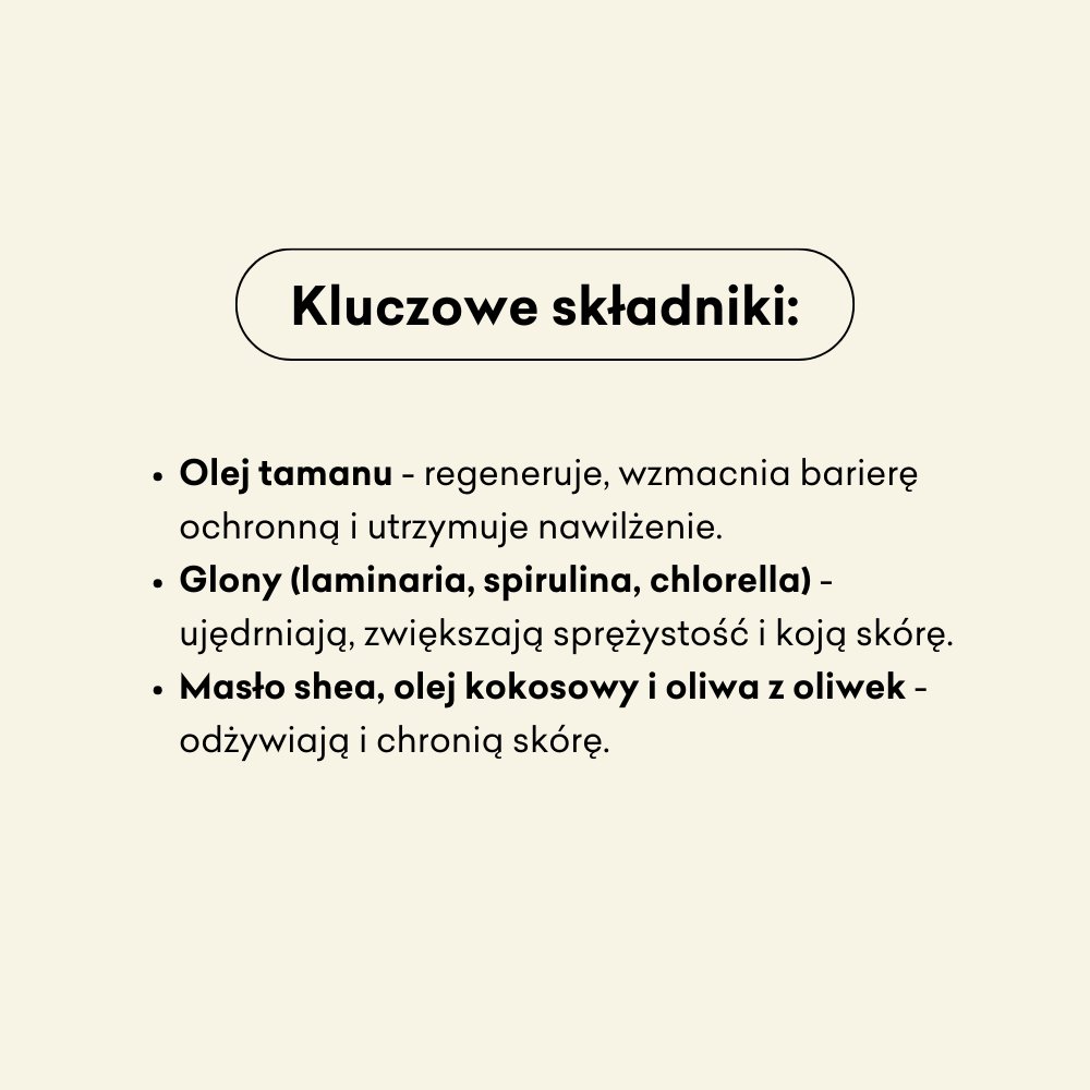 Mydło naturalne z glonami Morskie: olej tamanu, glony, masło shea, olej kokosowy, oliwa z oliwek.