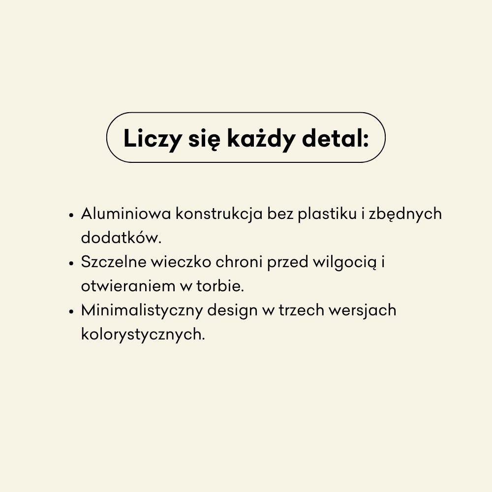 Okrągła puszka na szampon/odżywkę: aluminiowa konstrukcja bez plastiku.