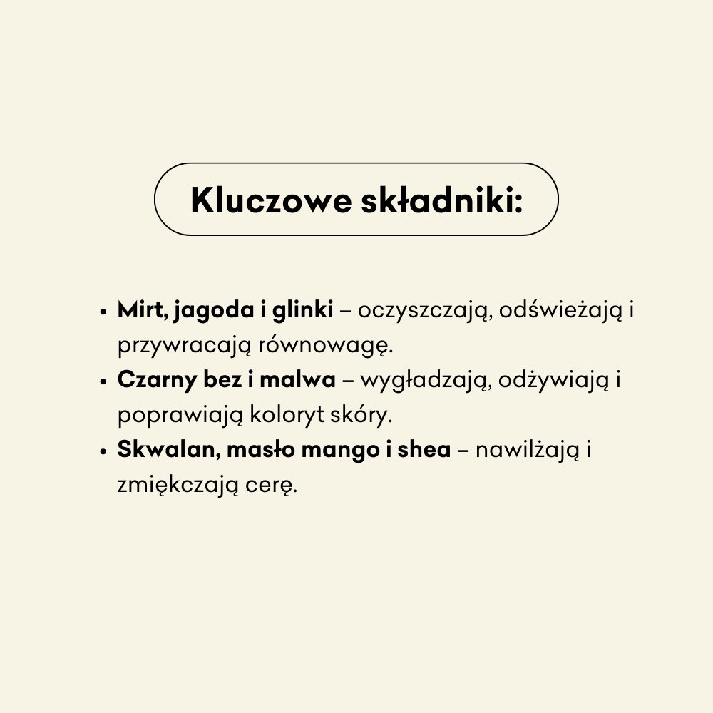Dwupak maseczek do twarzy: mirt, jagoda, glinki, czarny bez, malwa, skwalan, masło mango i shea.
