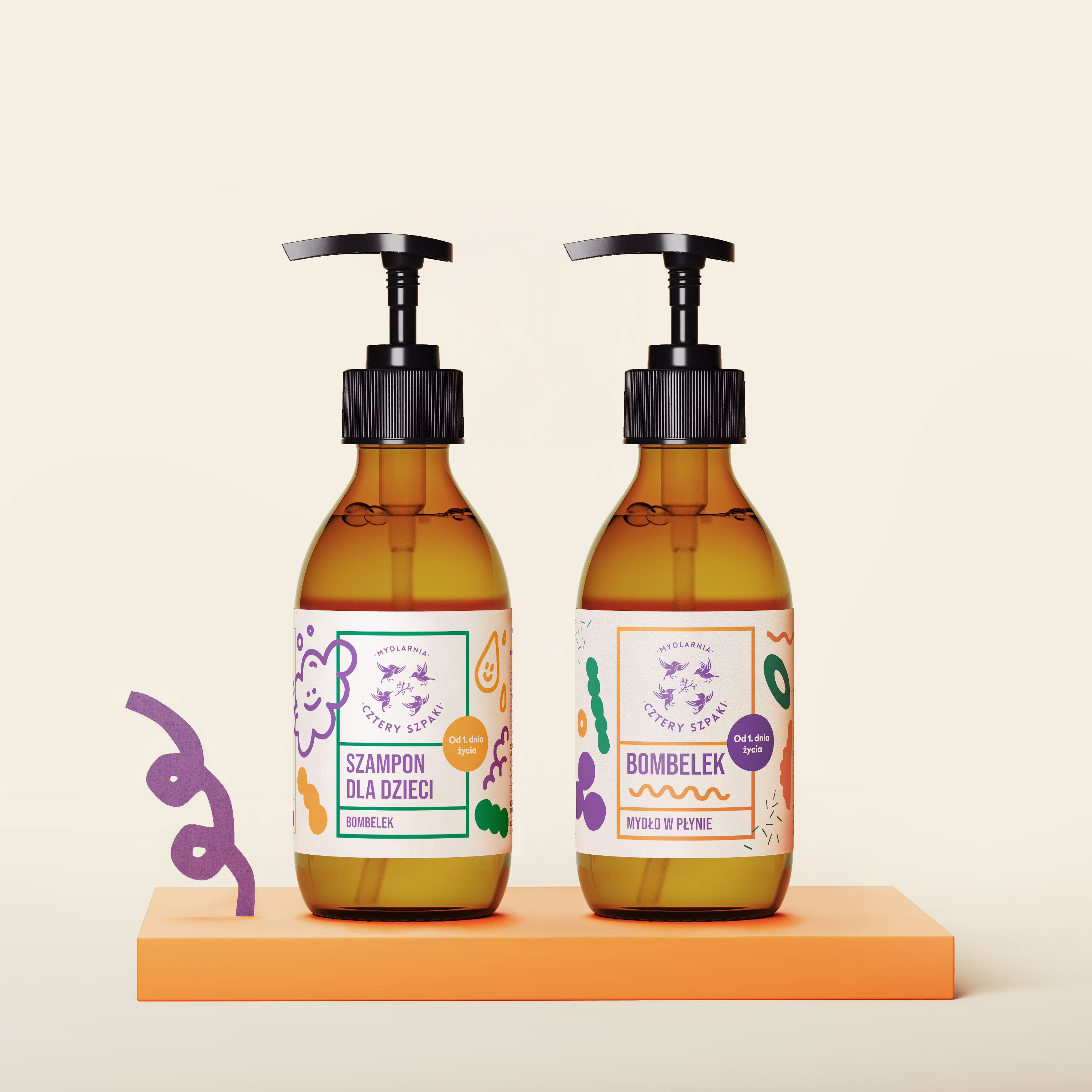 Zestaw Bombelek: szampon w płynie i mydło w płynie dla dzieci od 1. dnia życia. W szklanych butelkach z pompką. 