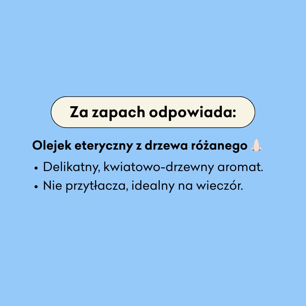 Serum Kwiat Koniczyny infografika za zapach odpowiada: olejek eteryczny z drzewa różanego.