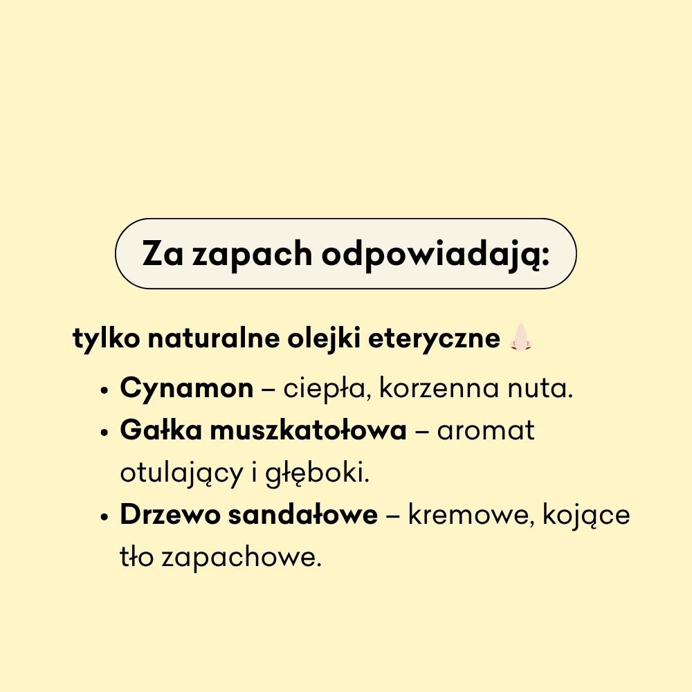 Za zapach mydła w płynie Pieczone Jabłko odpowiadają olejki eteryczne: cynamon, gałka muszkatołowa i drzewo sandałowe.