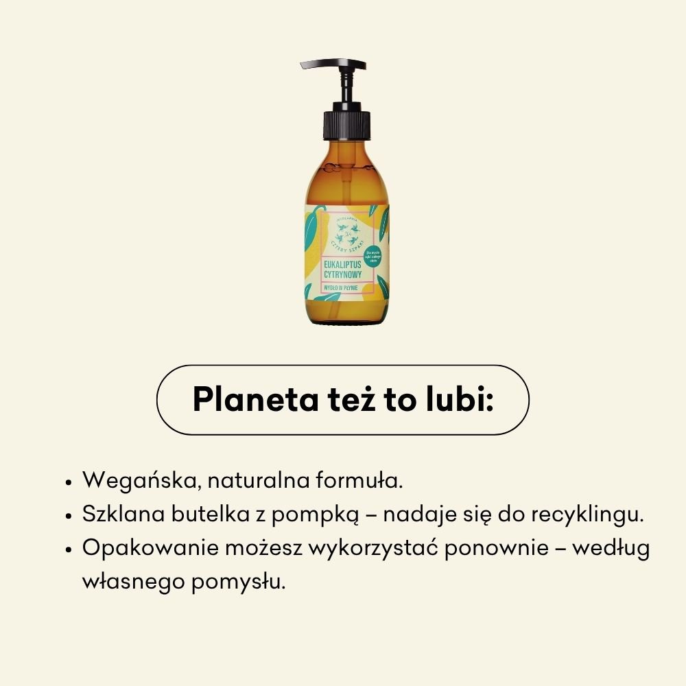Mydło w płynie Eukaliptus Cytrynowy to wegańska i naturalna formuła. 