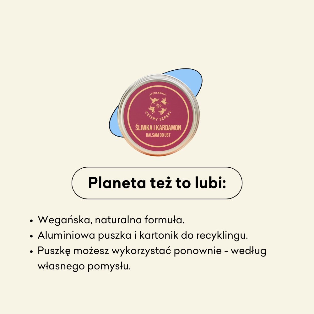 Śliwka i Kardamon - balsam do ust, wegańska, naturalna formuła.