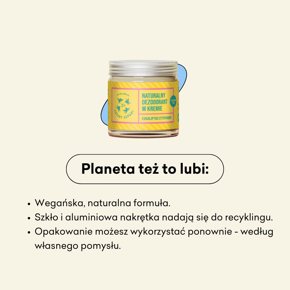 Naturalny dezodorant w kremie Eukaliptus Cytrynowy z dodatkiem sody, wegańska, naturalna formuła.