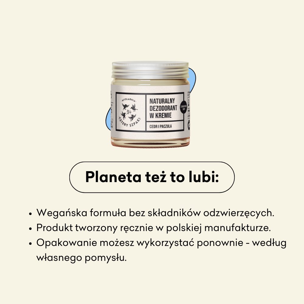 Naturalny dezodorant w kremie Cedr i Paczula z dodatkiem sody wegańska formuła.
