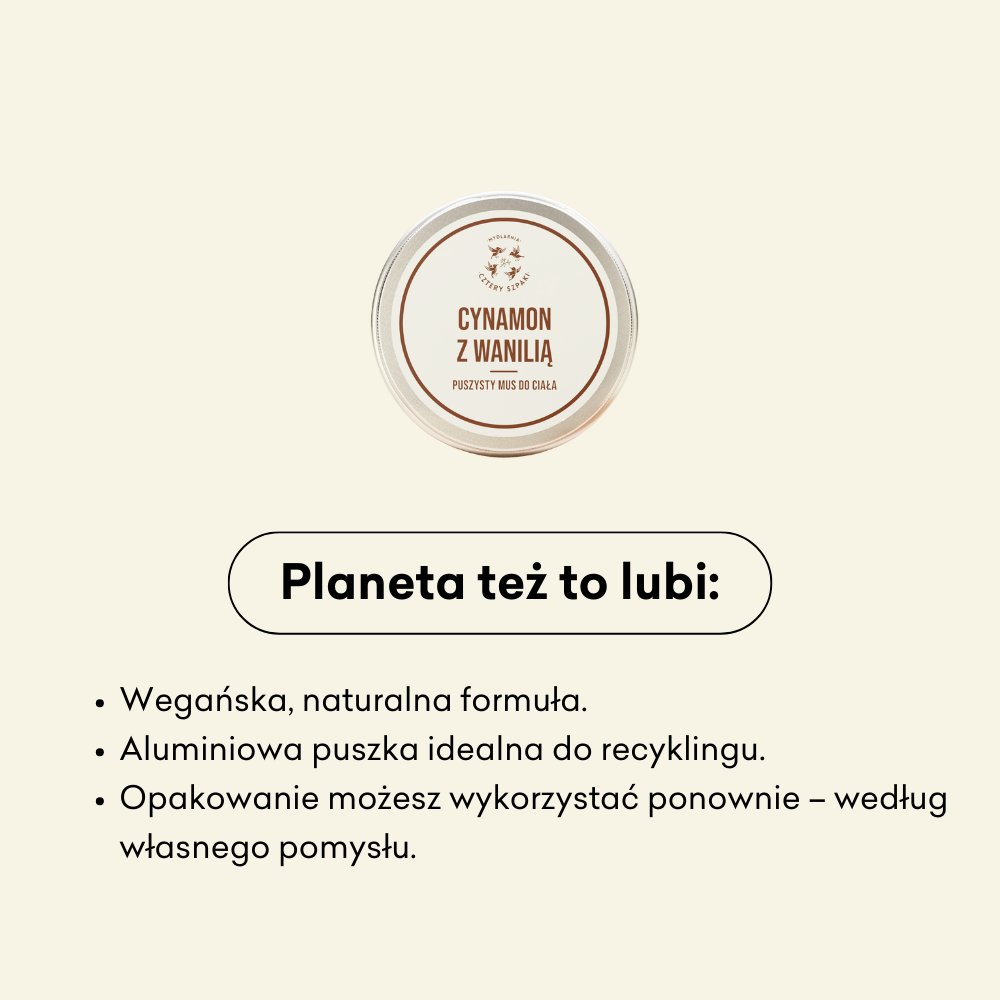 Puszysty mus Cynamon z Wanilią to wegańska, naturalna formuła. 