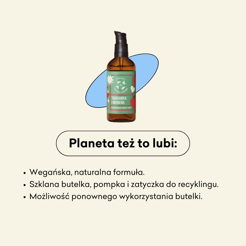 Truskawka i Werbena - olejek do masażu ciała i twarzy wegańska, naturalna formuła.