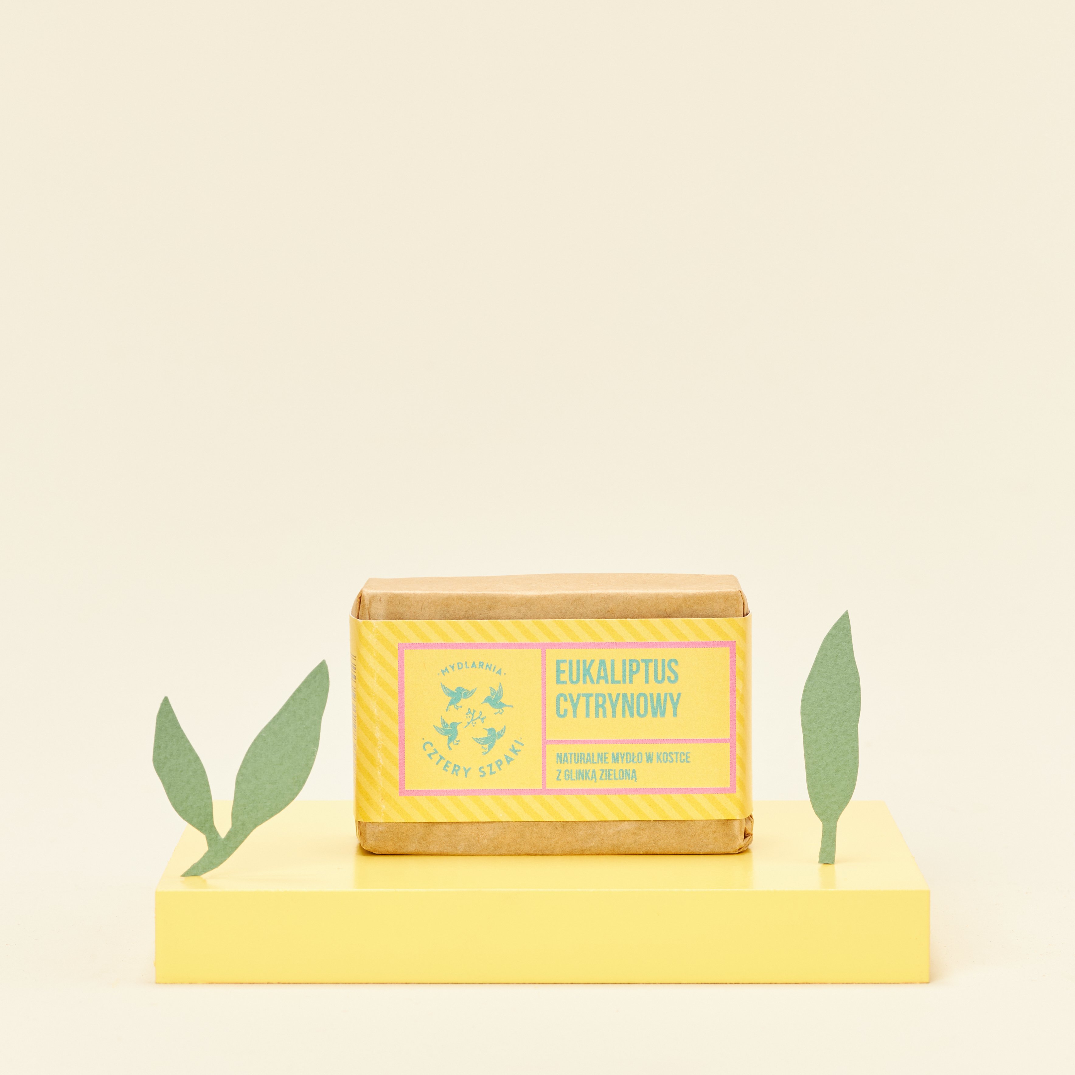 Mydło Eukaliptus Cytrynowy – naturalne mydło w kostce z glinką zieloną w papierowym opakowaniu