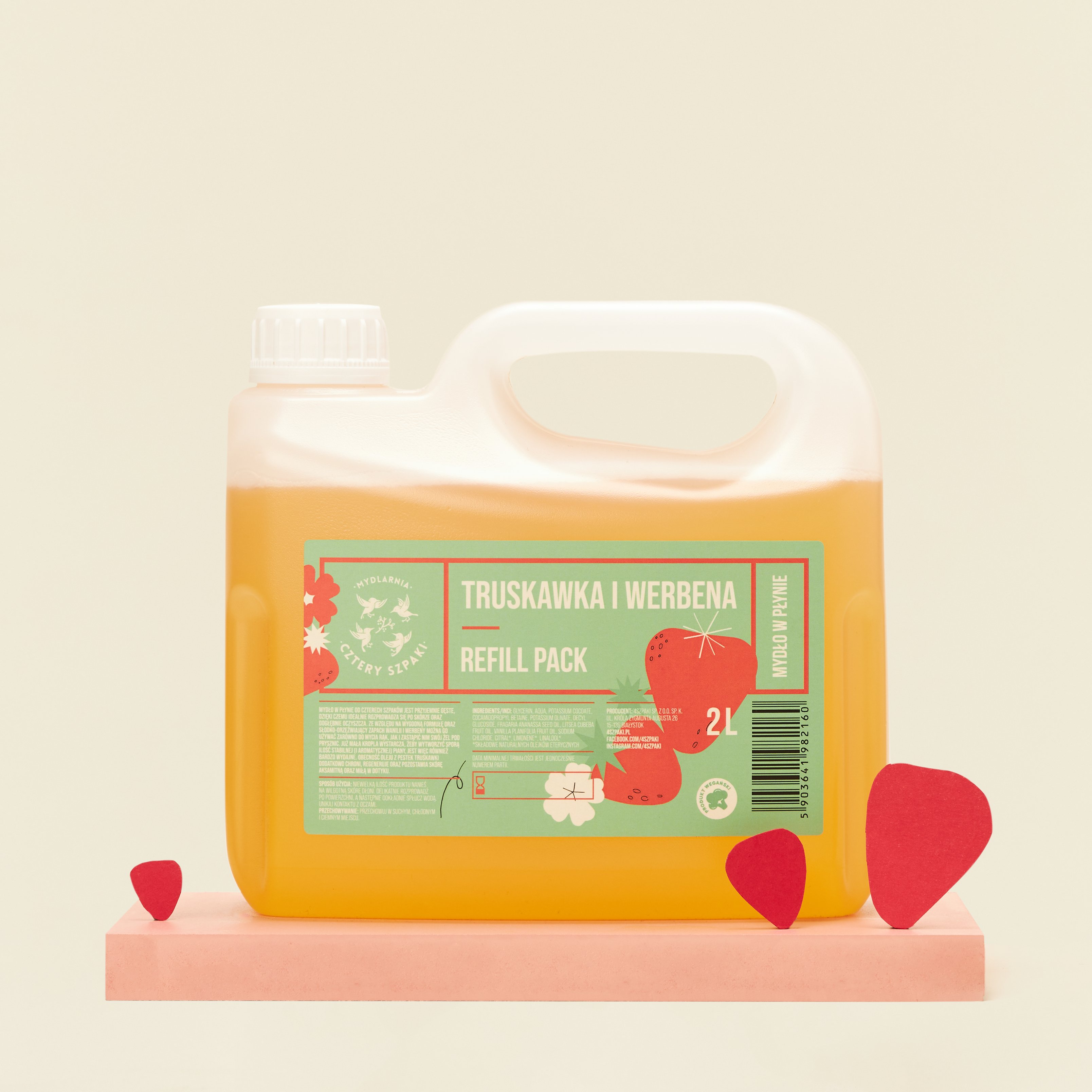 Naturalne mydło w płynie w dwulitrowym opakowaniu typu refill Truskawka i Werbena, 4 Szpaki
