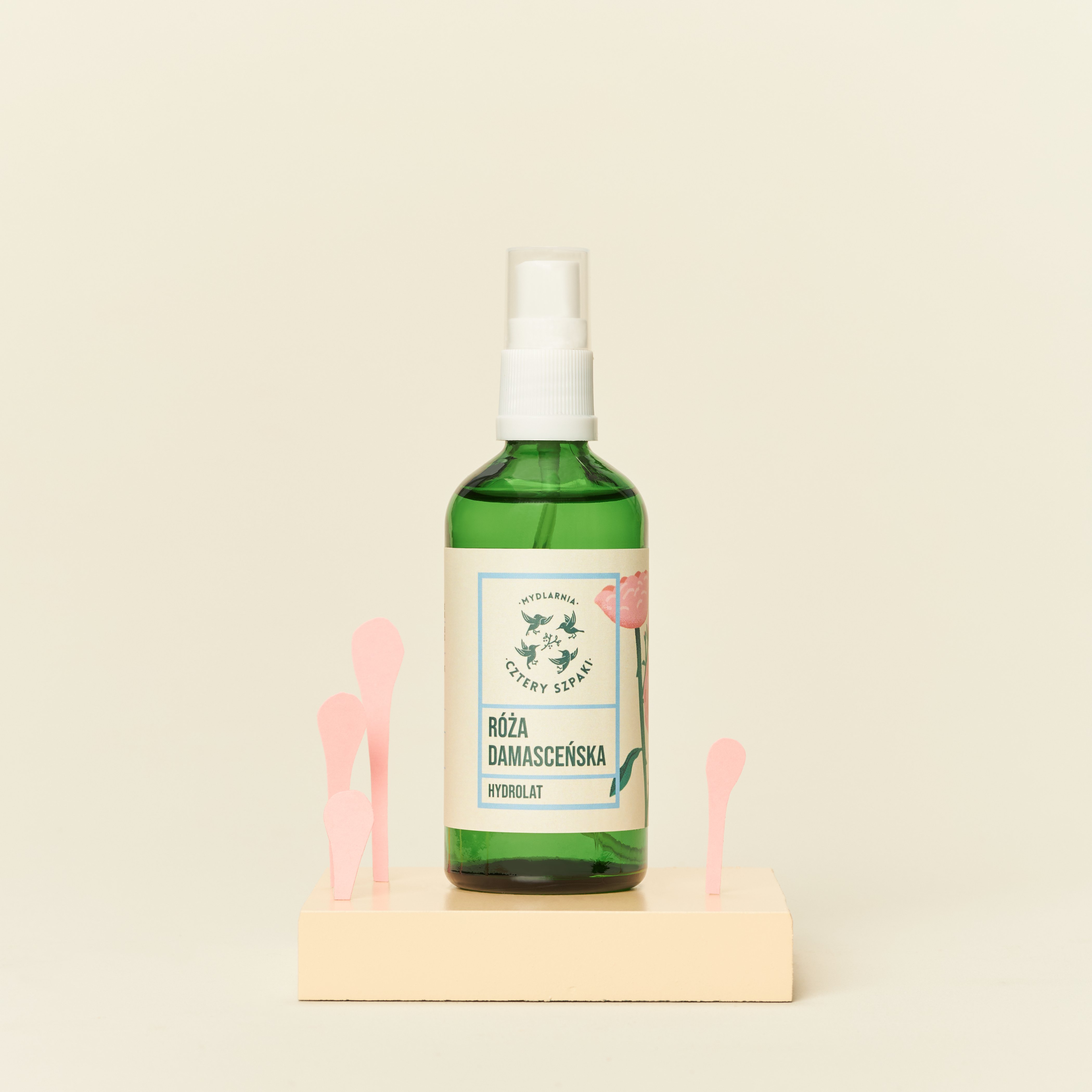 Hydrolat Róża Damasceńska w szklanej butelce z atomizerem 100 ml, 4 Szpaki

