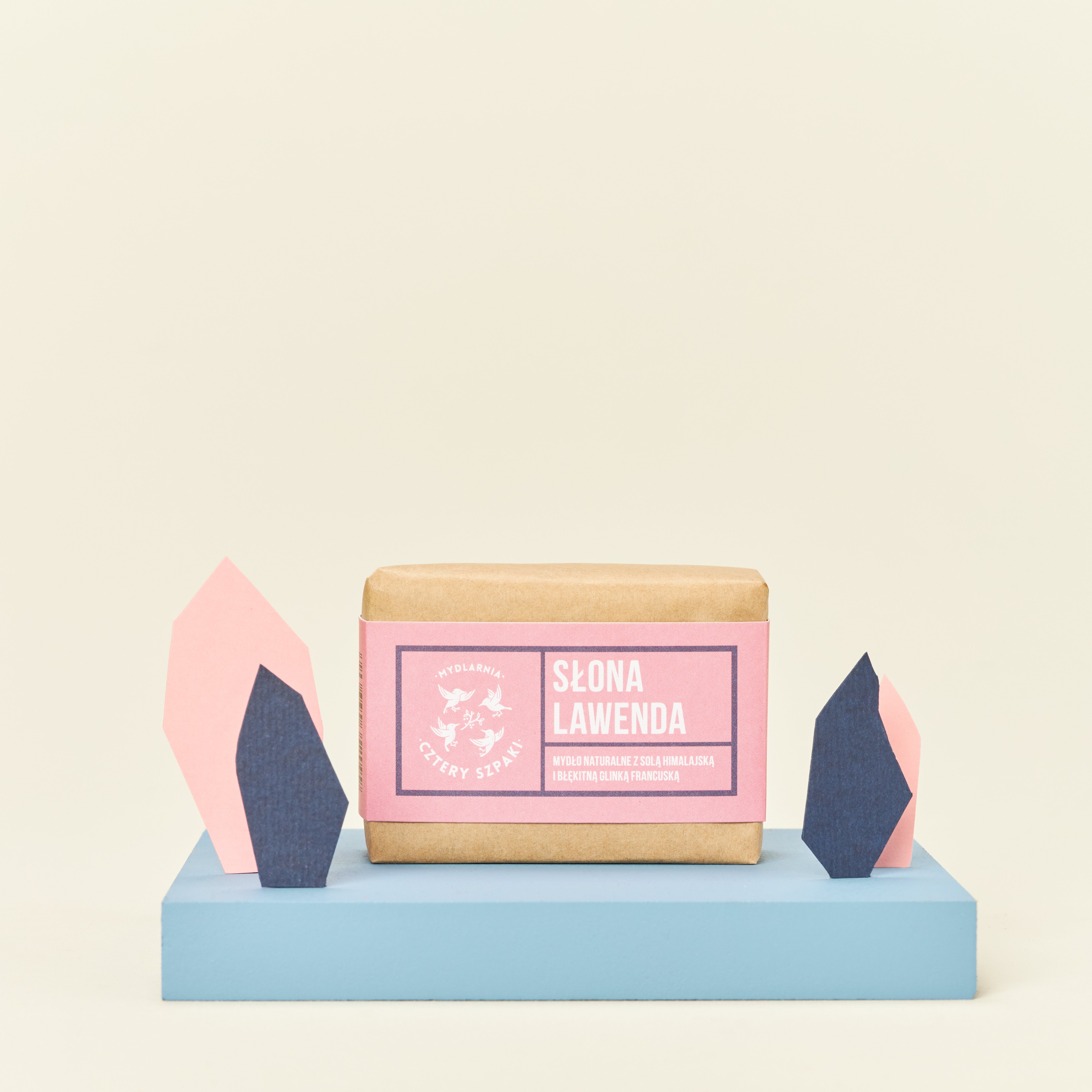 Mydło naturalne z solą himalajską i błękitną glinką francuską Słona Lawenda w papierowym opakowaniu