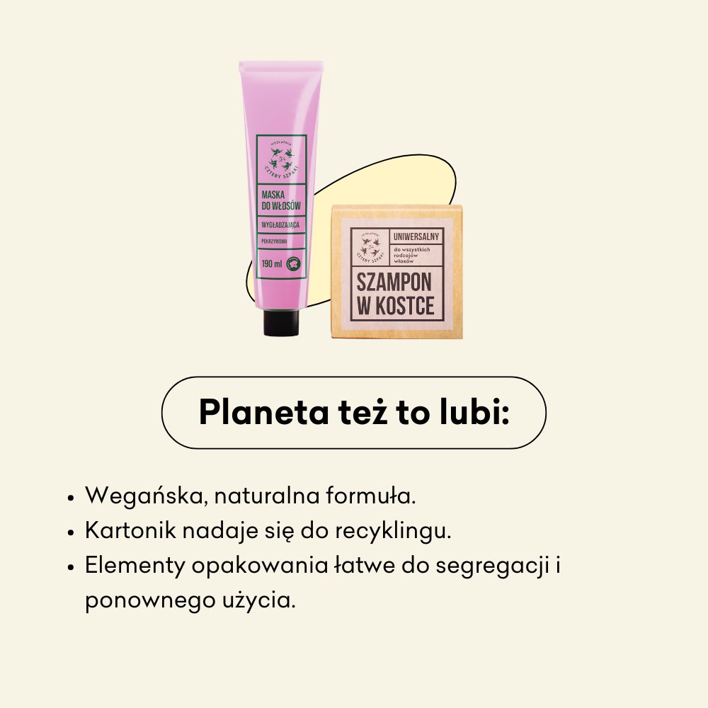 Włosopak duet: maska + szampon: wegańska formuła, opakowania nadające się do recyklingu.