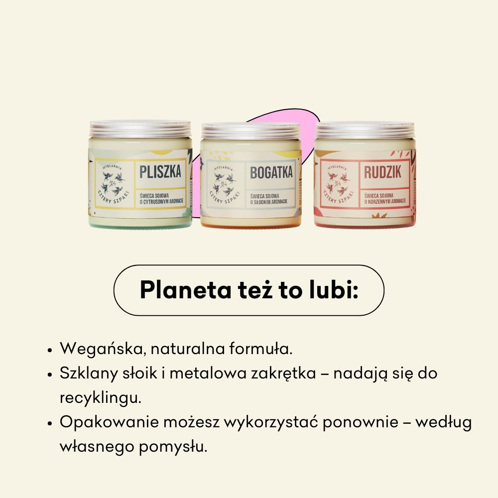 Trzypak świec sojowych - Rudzik, Pliszka i Bogatka, wegańska, naturalna formuła.