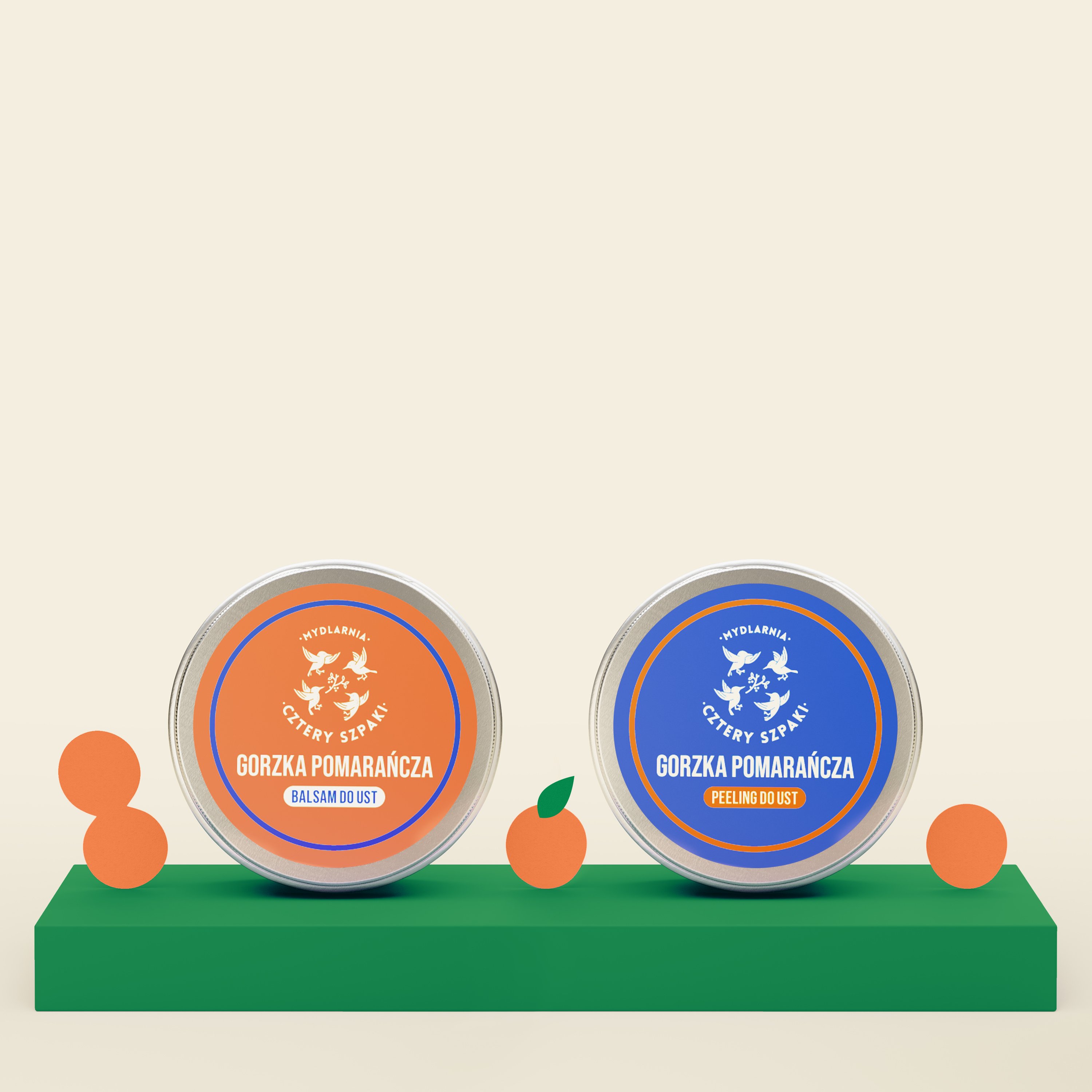 Gorzka Pomarańcza balsam i peeling do ust w aluminiowych puszkach. 
