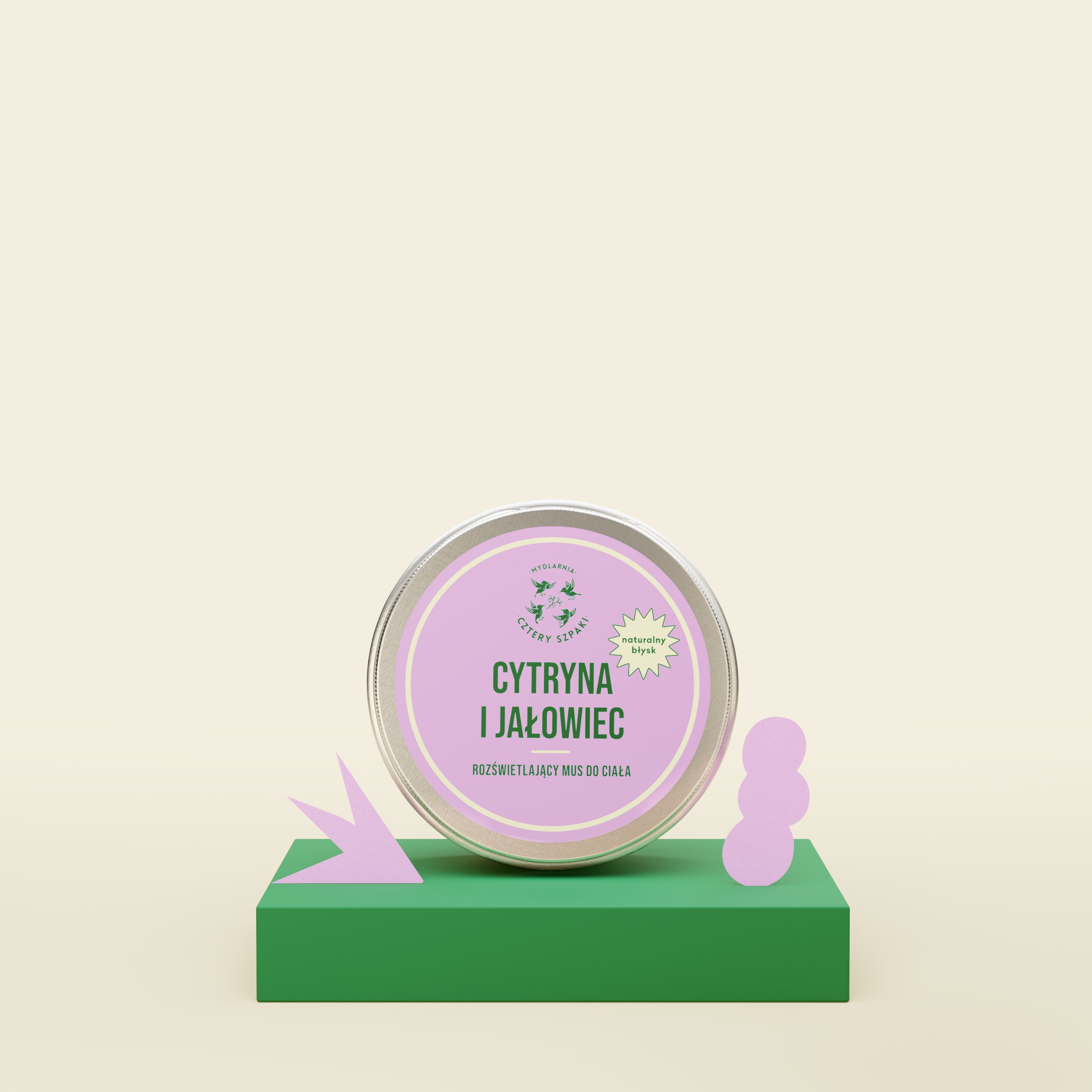Rozświetlający mus do ciała Cytryna i Jałowiec w metalowej puszce z wieczkiem, 4 Szpaki.