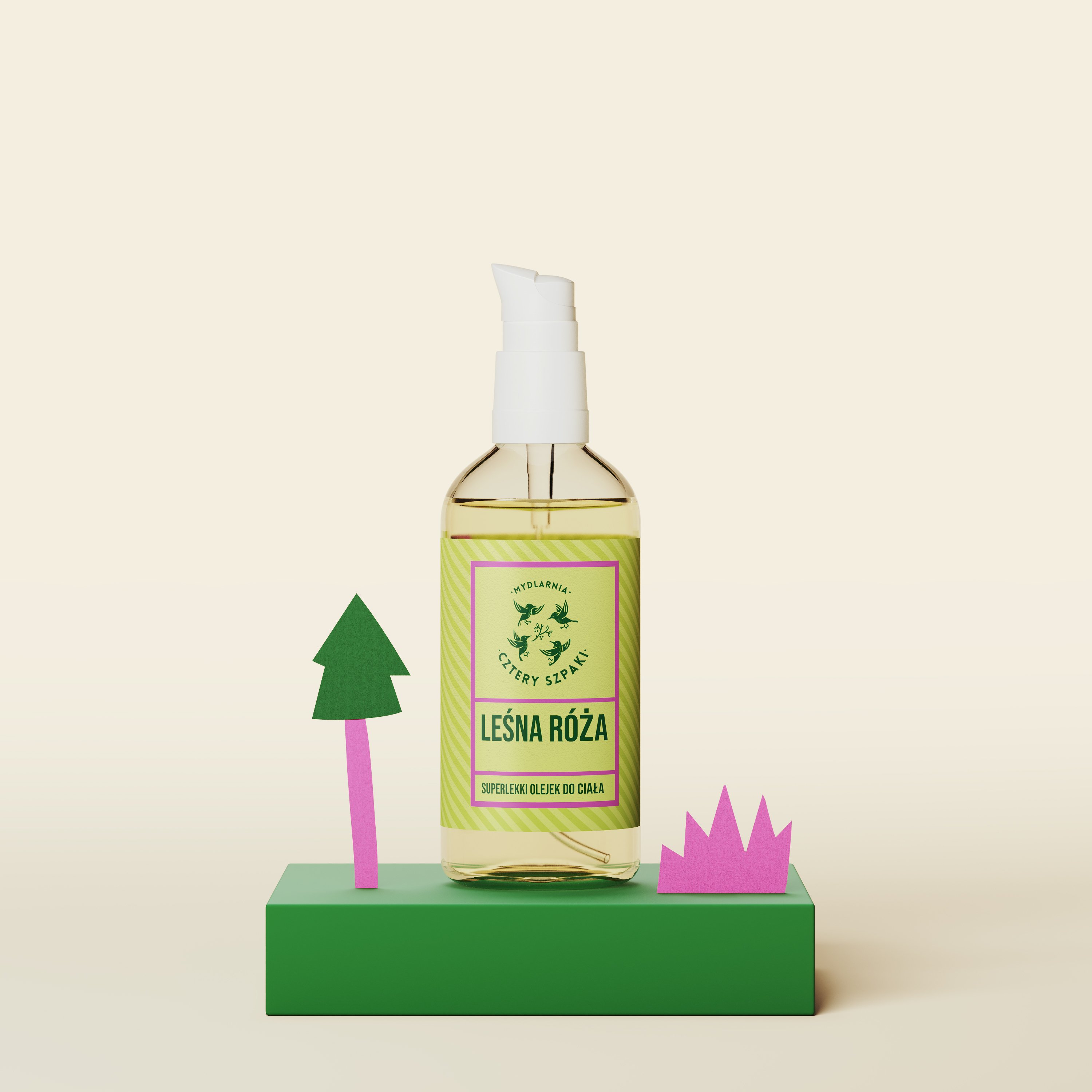 Superlekki olejek do ciała Leśna Róża w szklanej butelce z pompką