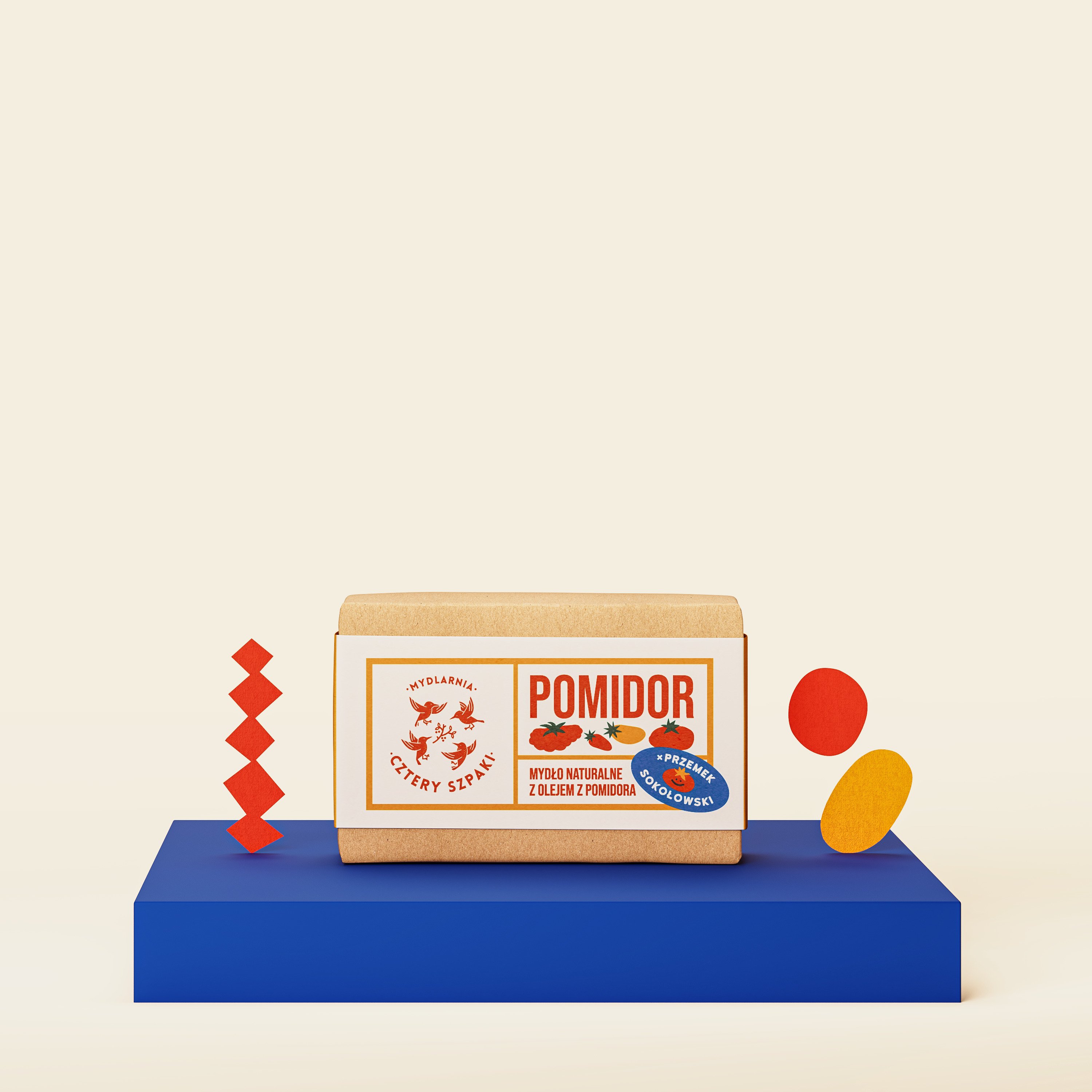 Mydło naturalne z olejem z pomidora w kostce - Pomidor x Przemek Sokołowski w papierowym opakowaniu z owijką