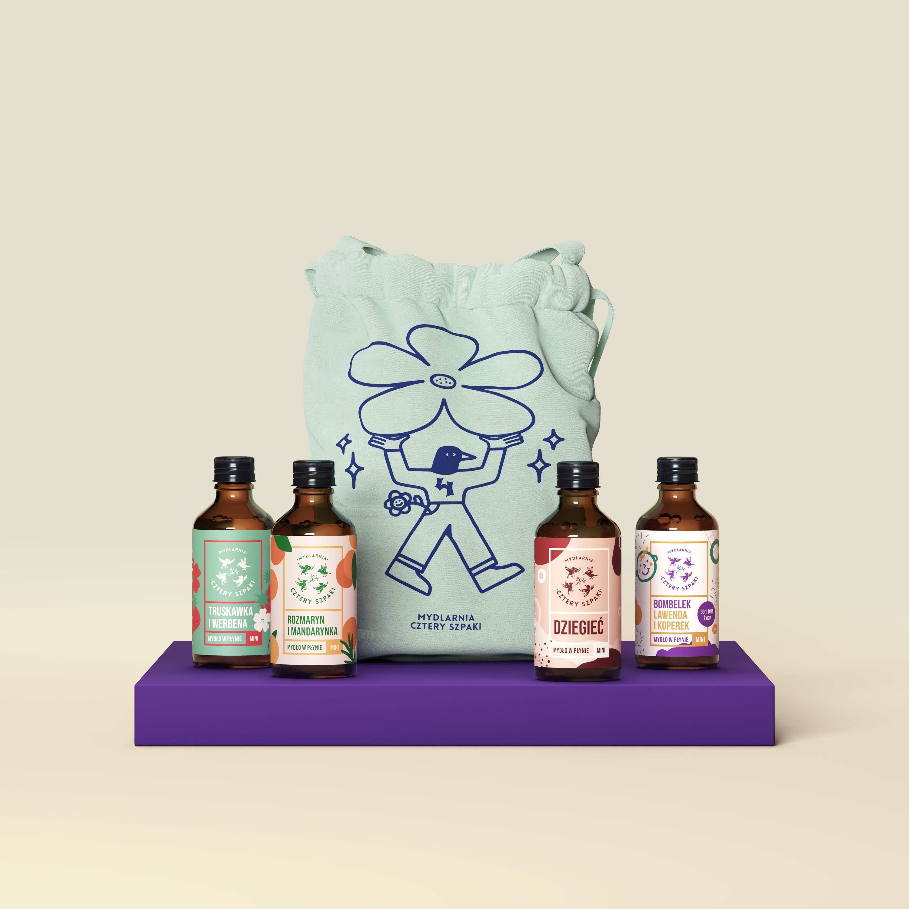 Zestaw mini mydeł w płynie - Mydło Set, 4 Szpaki