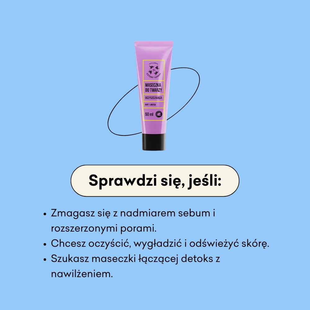 Mirt i Jagoda - oczyszczająca maseczka do twarzy, sprawdzi się jeśli zmagasz się z nadmiarem sebum i rozszerzonymi porami.
