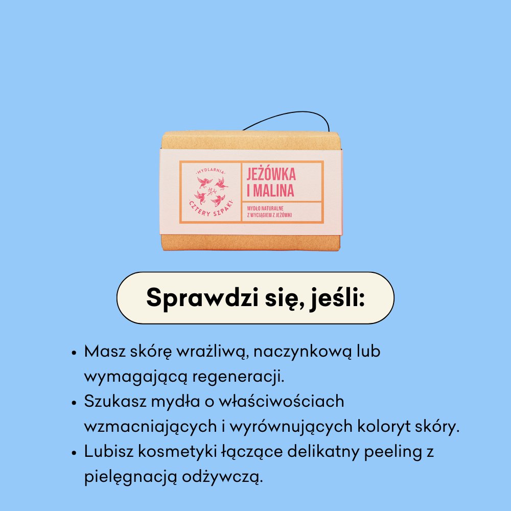 Jeżówka i Malina - naturalne mydło w kostce sprawdzi się jeśli masz skórę wrażliwą, naczynkową lub wymagającą regeneracji.