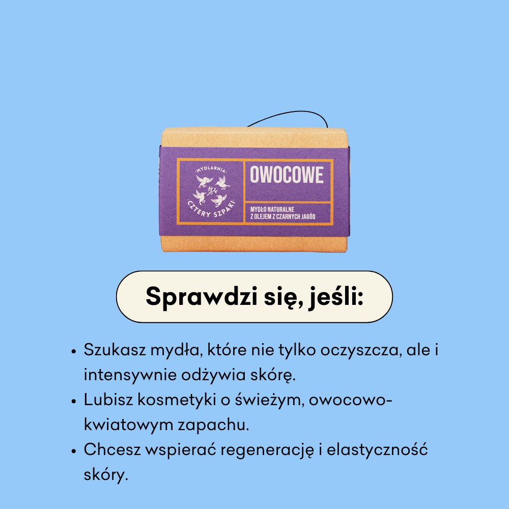 Mydło Owocowe sprawdzi się, jeśli szukasz mydła, które nie tylko oczyszcza, ale i intensywnie odżywia skórę. 