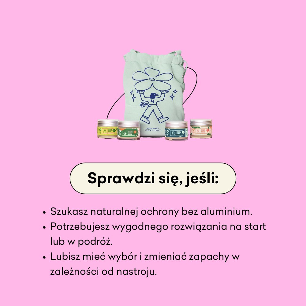 Deo set - zestaw 4 mini dezodorantów w kremie sprawdzi się jeśli szukasz naturalnej ochrony bez aluminium.