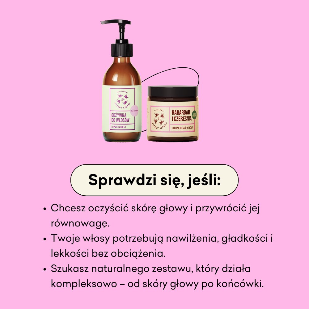 Zestaw - odżywka i peeling do skóry głowy sprawdzi się jeśli chcesz oczyścić skórę głowy i przywrócić jej równowagę.