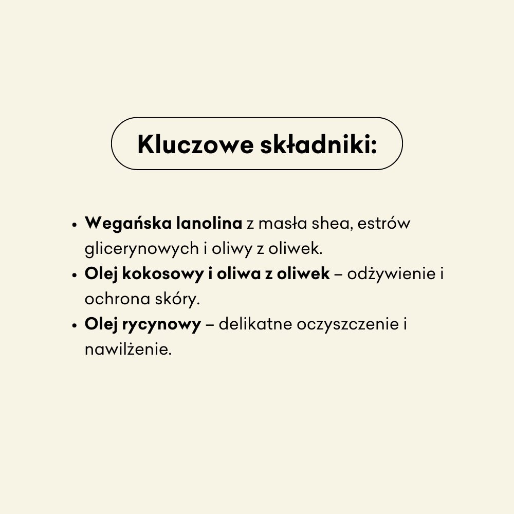 Miś z wegańską lanoliną - naturalne mydło w kostce: olej kokosowy, oliwa z oliwek, olej rycynowy.