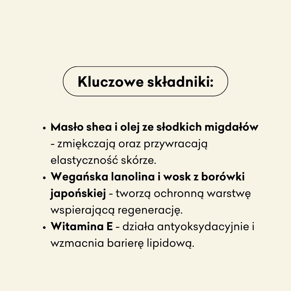Kluczowe składniki maści do stóp to masło shea i olej ze słodkich migdałów. 