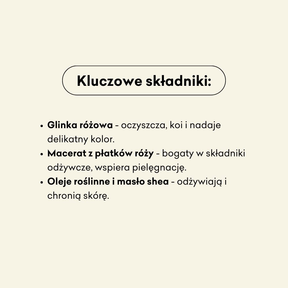 Leśna Róża - naturalne mydło w kostce: glinka różowa, macerat z płatków róży, oleje roślinne i masło shea.