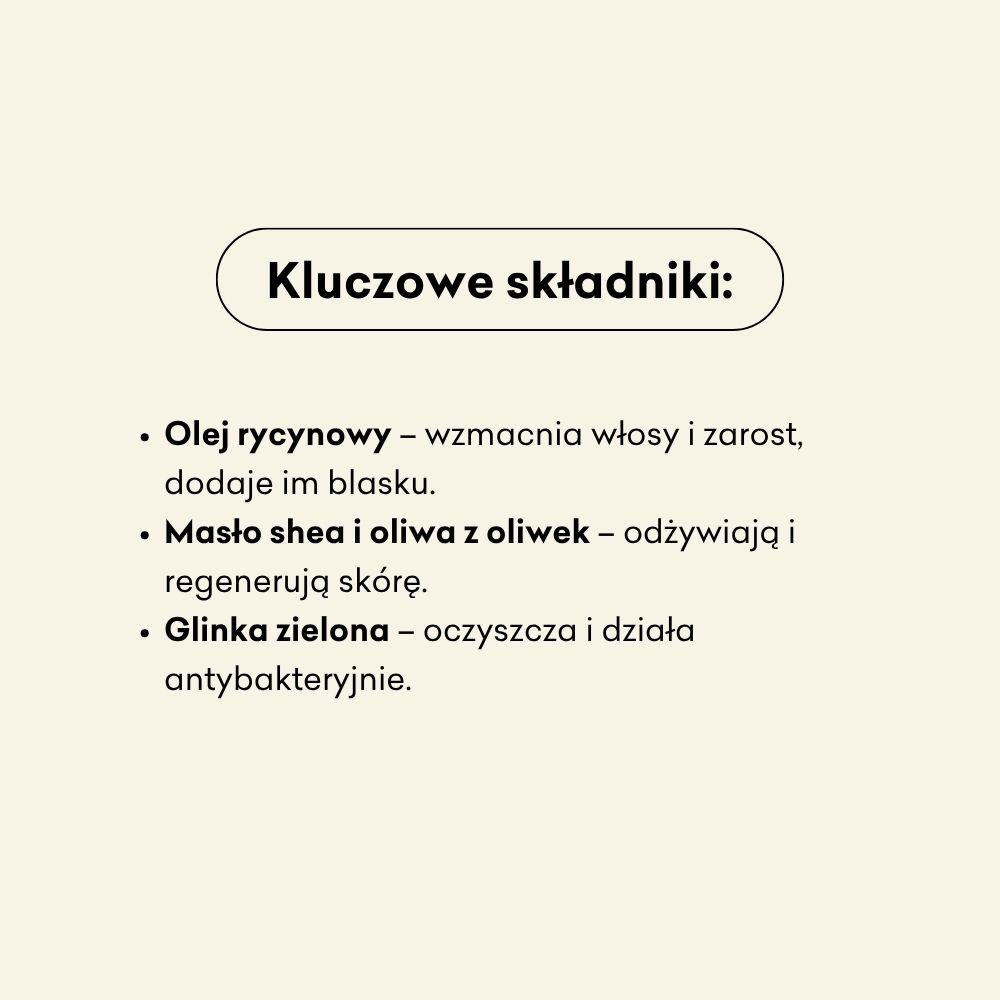 Waligóra - naturalne mydło w kostce kluczowe składniki: olej rycynowy, masło shea i oliwa z oliwek, glinka zielona.