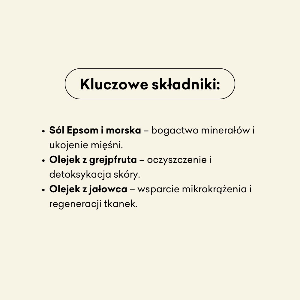 Grejpfrut i Jałowiec - sól do kąpieli, składniki: sól epsom i morska, olej z grejpfruta, olejek z jałowca.