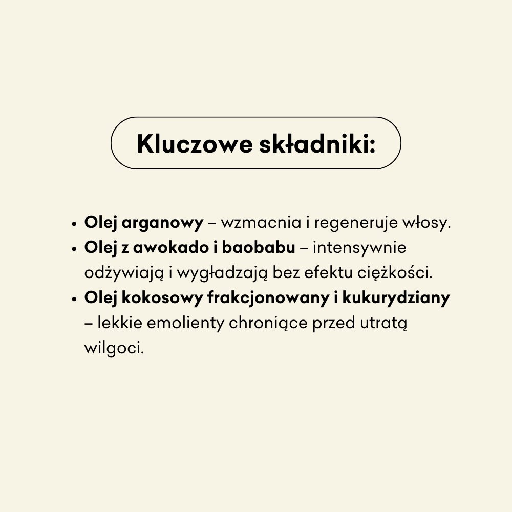 Serum do włosów niskoporowatych: olej arganowy, olej z awokado, baobabu, kokosowy frakcjonowany i kukurydziany.