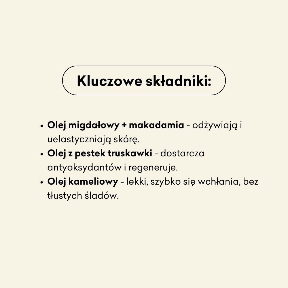 Truskawka i Werbena - olejek do masażu ciała i twarzy kluczowe składniki: olej migdałowy i makadamia, olej z pestek truskawek, kameliowy