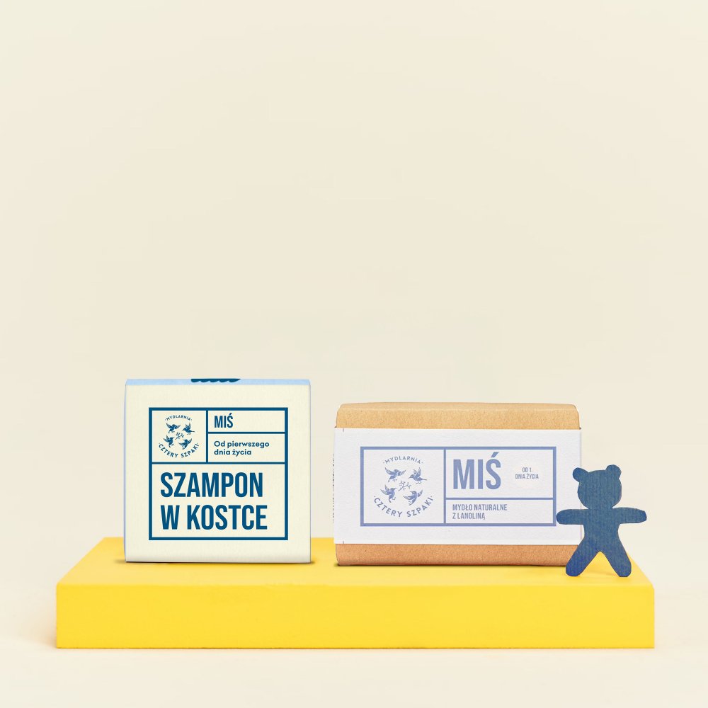 Zestaw Miś: szampon w kostce i mydło w kostce dla dzieci od 1. dnia życia. 