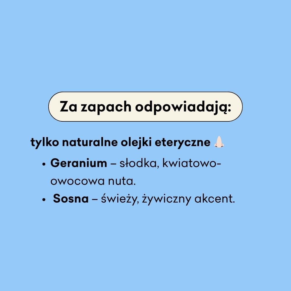 Za zapach mydła w płynie Leśna Róża odpowiadają olejki eteryczne geranium i sosna. 