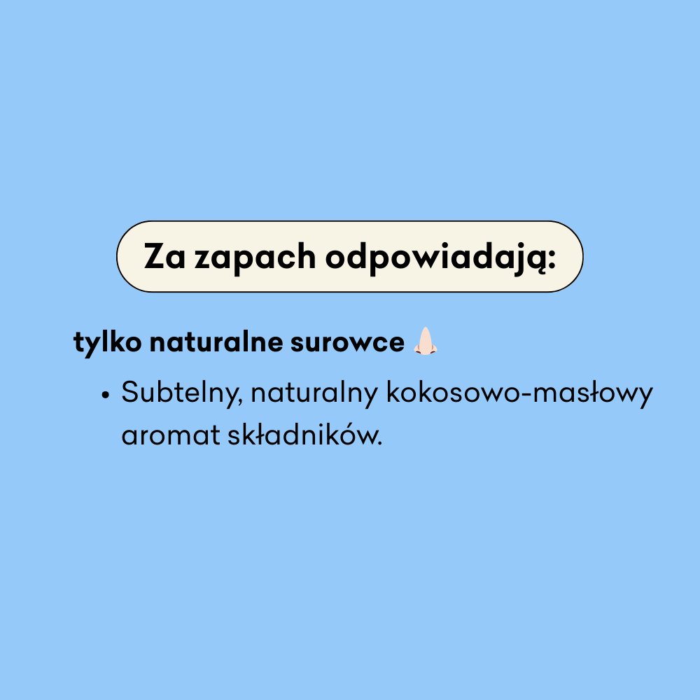 Superkostka infografika za zapach odpowiadają tylko naturalne surowce: subtelny, naturalny kokosowo-masłowy aromat składników.