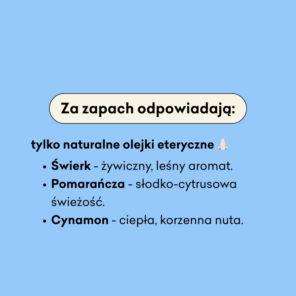 Za zapach mydła w kostce Zimowe odpowiadają olejki eteryczne: świerk, cynamon i pomarańcza.