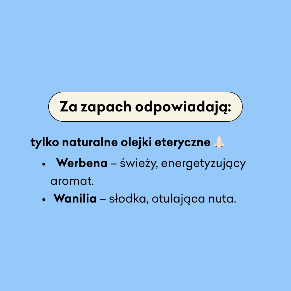 Za zapach mydła odpowiadają olejki eteryczne werbena i wanilia. 